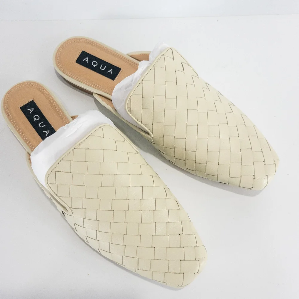 Aqua Kiara Leather Square Toe Mules Bone - Picture 3 of 5